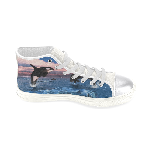 Killer Whales In The Arctic Ocean Women's Classic High Top Canvas Shoes (Model 017)