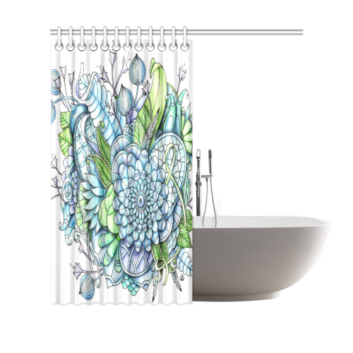 Blue Green flower drawing peaceful garden 2 Shower Curtain 69"x70"