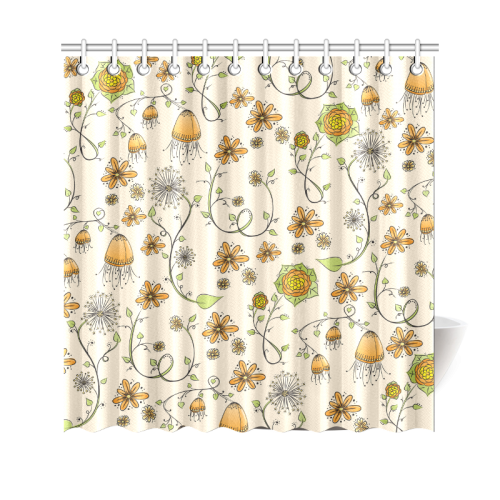 yellow orange fantasy doodle flower pattern Shower Curtain 69"x70"