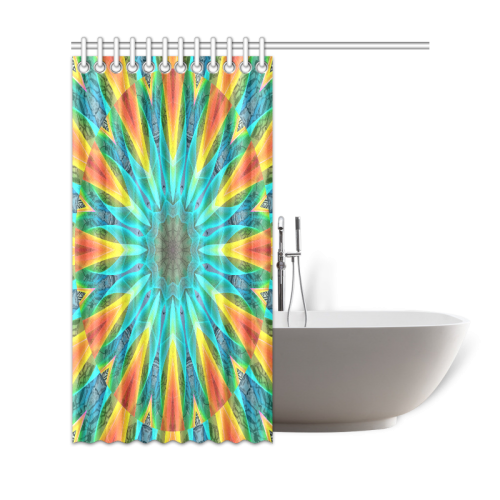 Aqua Gold Joy to the World Flowers, Zen Rainbow Shower Curtain 69"x72"