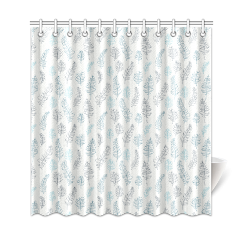 blue on grey whimsical feathers pattern Shower Curtain 69"x72"