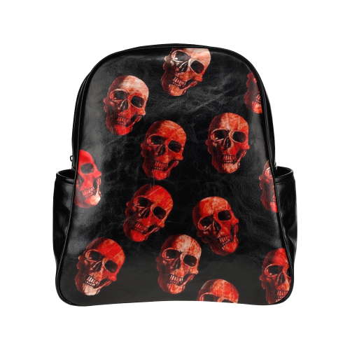 skulls red Multi-Pockets Backpack (Model 1636)