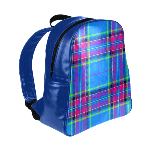 TARTAN-BLUE Multi-Pockets Backpack (Model 1636)