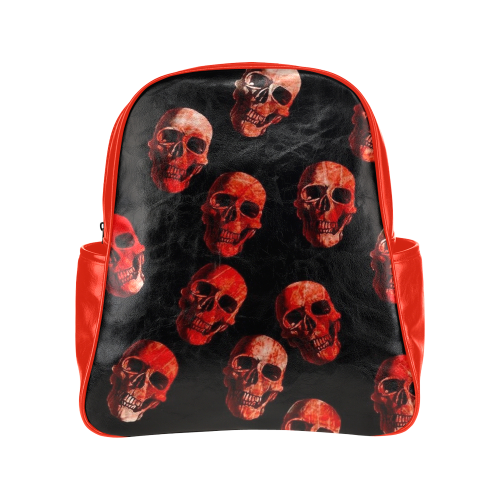 skulls red Multi-Pockets Backpack (Model 1636)