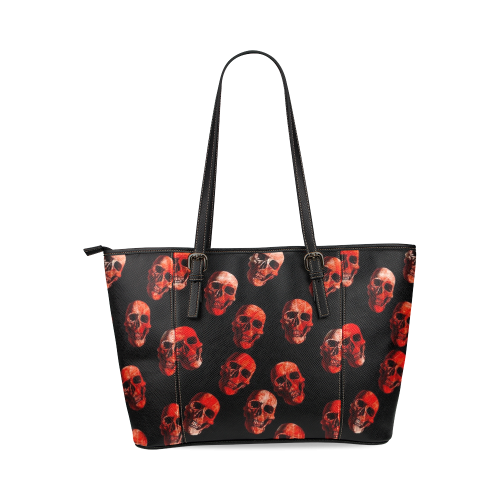 skulls red Leather Tote Bag/Large (Model 1640)