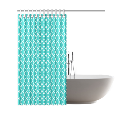 turquoise white quatrefoil classic pattern Shower Curtain 69"x70"