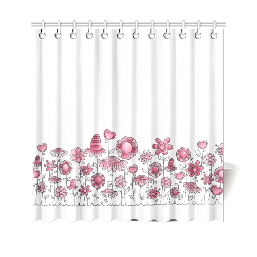 pink doodle flower field Shower Curtain 69"x70"