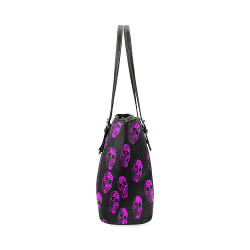 purple skulls Leather Tote Bag/Large (Model 1640)