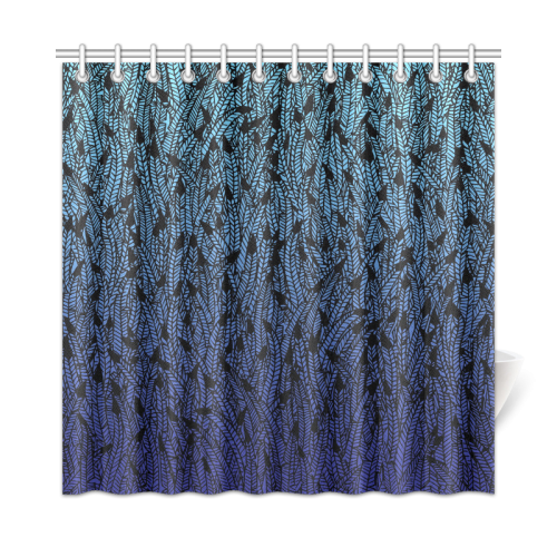 blue ombre black feather pattern Shower Curtain 72"x72"