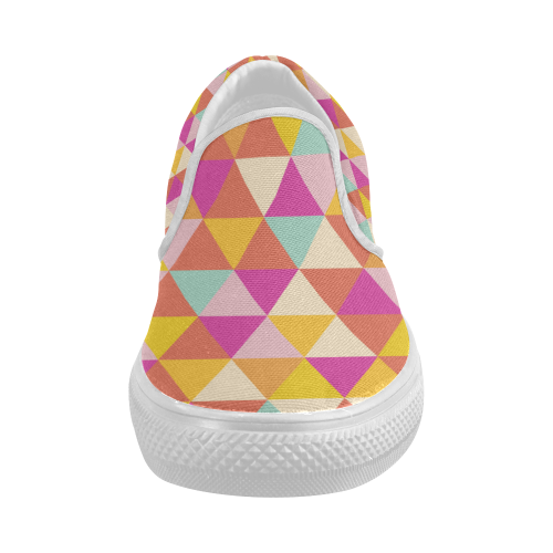 Yellow Geometric Triangle Pattern Women's Slip-on Canvas Shoes (Model 019)