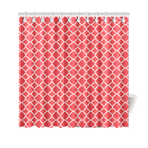 red white quatrefoil classic pattern Shower Curtain 69"x70"