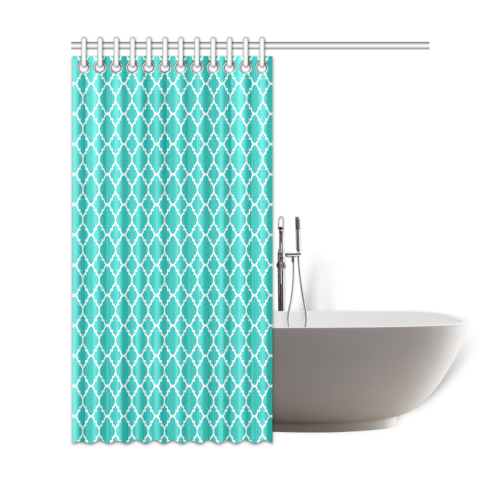 turquoise white quatrefoil classic pattern Shower Curtain 69"x72"