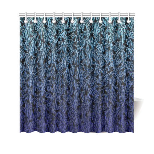 blue ombre black feather pattern Shower Curtain 69"x70"