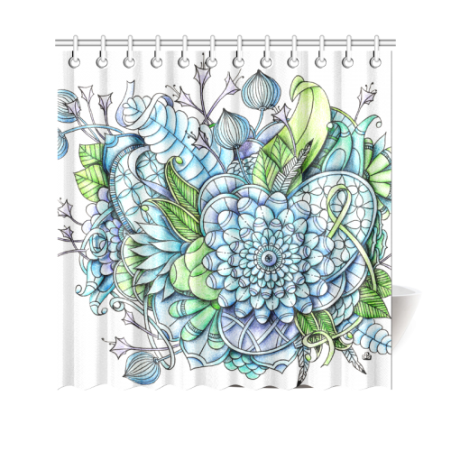 Blue Green flower drawing peaceful garden 2 Shower Curtain 69"x70"