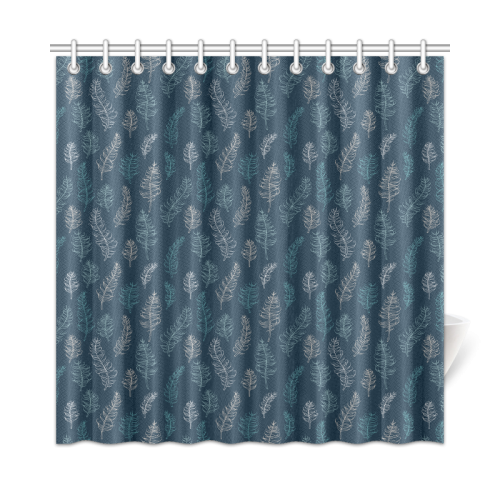 midnight feather leaves whimsical blue pattern Shower Curtain 72"x72"