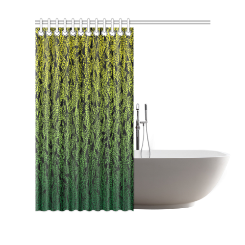 yellow and green ombre feathers pattern black Shower Curtain 69"x70"