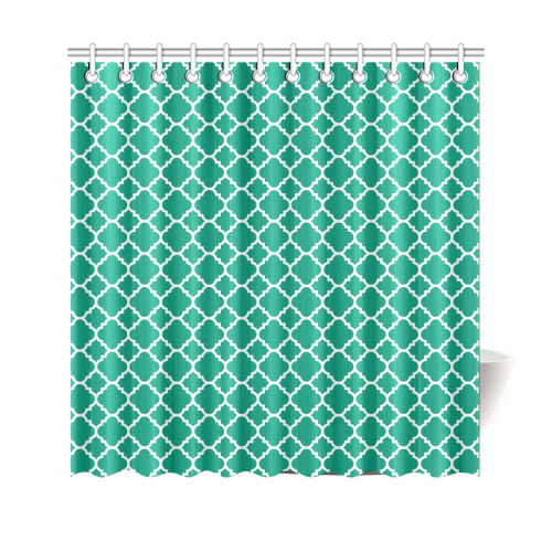emerald green white quatrefoil classic pattern Shower Curtain 69"x70"