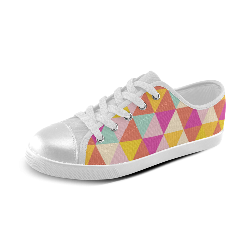 Yellow Geometric Triangle Pattern Canvas Kid's Shoes (Model 016)