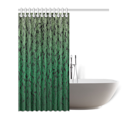 green ombre feathers pattern black Shower Curtain 72"x72"