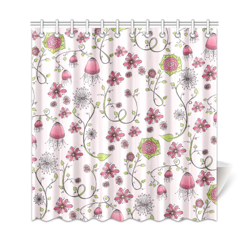pink fantasy doodle flower pattern Shower Curtain 69"x72"
