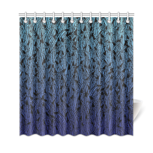blue ombre black feather pattern Shower Curtain 69"x72"