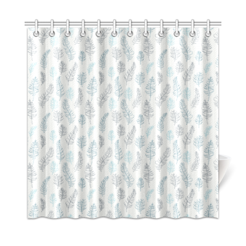 blue on grey whimsical feathers pattern Shower Curtain 72"x72"