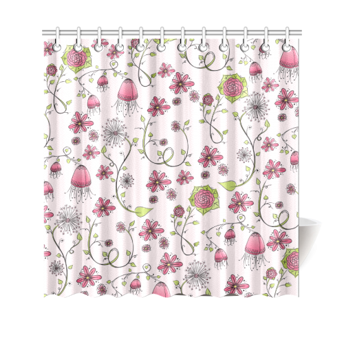 pink fantasy doodle flower pattern Shower Curtain 69"x70"