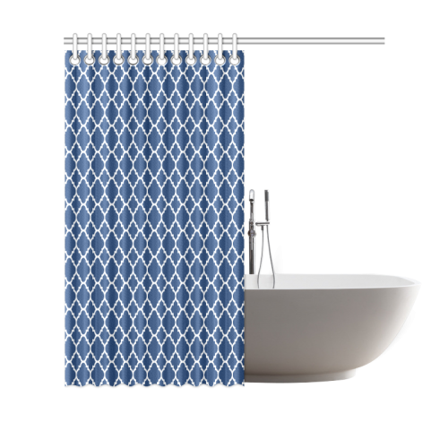dark blue white quatrefoil classic pattern Shower Curtain 69"x70"