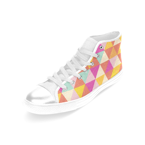 Yellow Geometric Triangle Pattern Women's Classic High Top Canvas Shoes (Model 017)