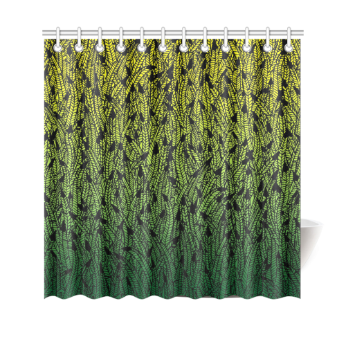 yellow and green ombre feathers pattern black Shower Curtain 69"x70"