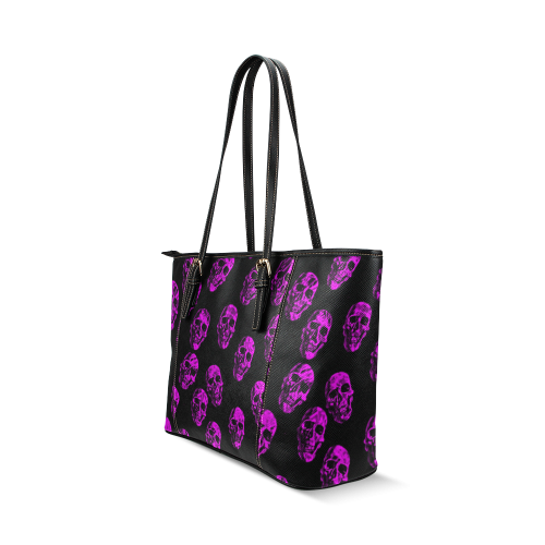 purple skulls Leather Tote Bag/Large (Model 1640)