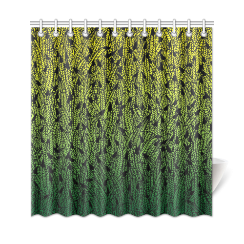 yellow and green ombre feathers pattern black Shower Curtain 69"x72"
