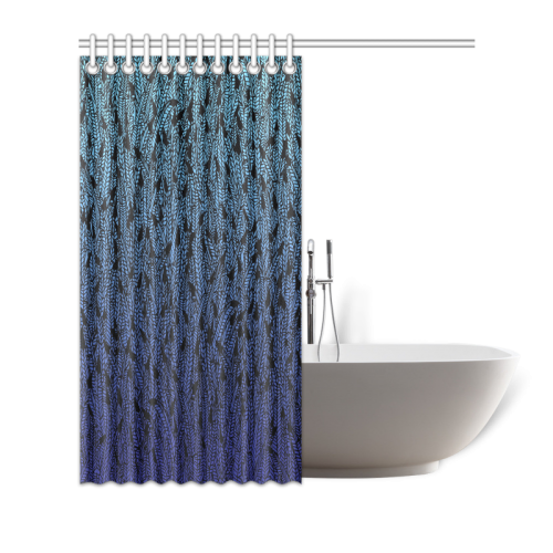 blue ombre black feather pattern Shower Curtain 72"x72"