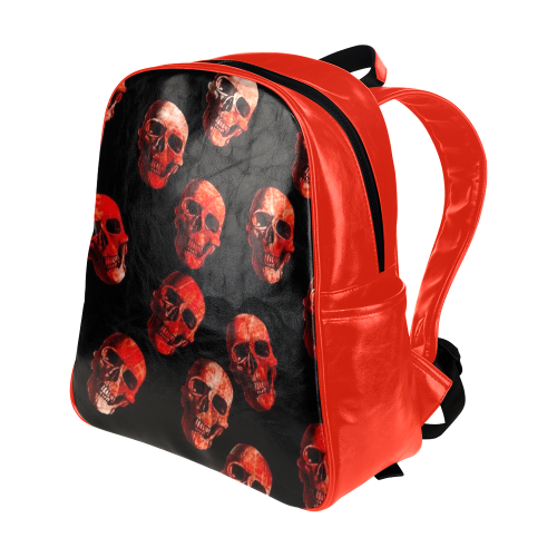 skulls red Multi-Pockets Backpack (Model 1636)