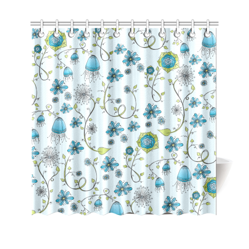 blue fantasy doodle flower pattern Shower Curtain 69"x70"