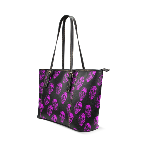 purple skulls Leather Tote Bag/Large (Model 1640)