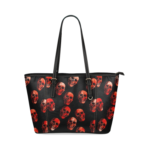 skulls red Leather Tote Bag/Large (Model 1640)