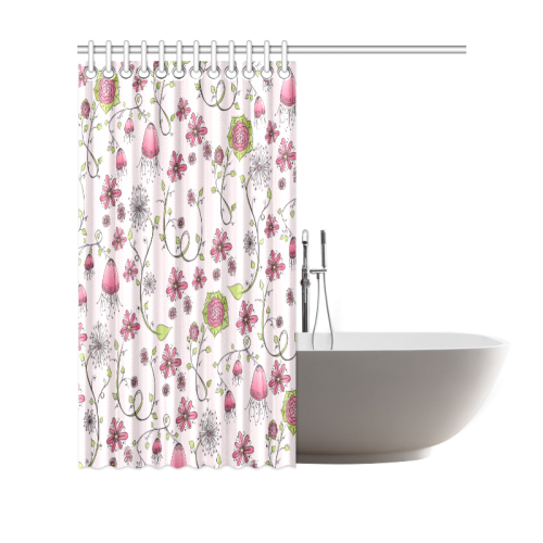 pink fantasy doodle flower pattern Shower Curtain 69"x70"