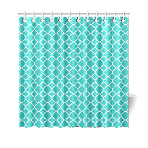 turquoise white quatrefoil classic pattern Shower Curtain 69"x70"