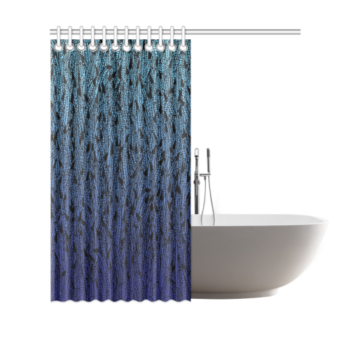 blue ombre black feather pattern Shower Curtain 69"x70"