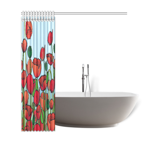 field of poppy flowers red floral Shower Curtain 69"x72"