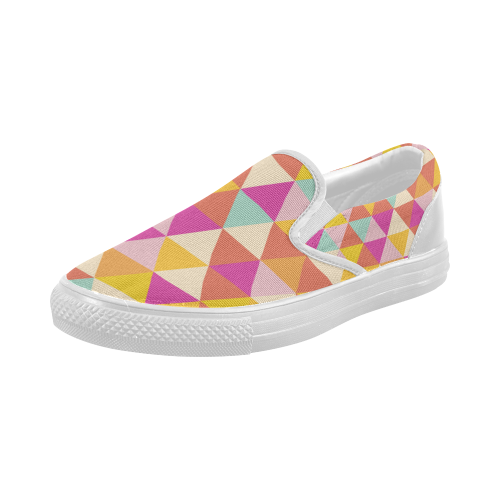 Yellow Geometric Triangle Pattern Women's Slip-on Canvas Shoes (Model 019)