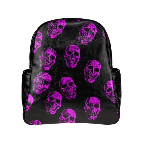 purple skulls Multi-Pockets Backpack (Model 1636)