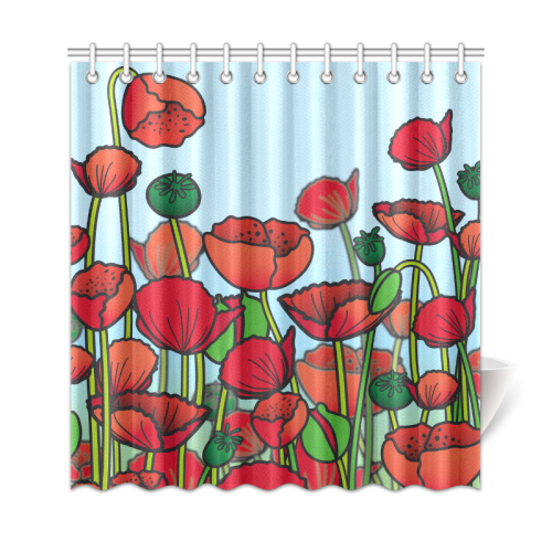 field of poppy flowers red floral Shower Curtain 69"x72"