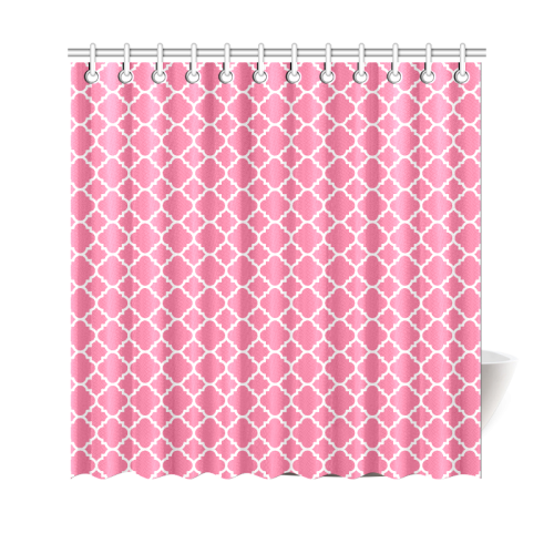 pink white quatrefoil classic pattern Shower Curtain 69"x70"