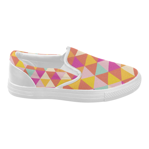 Yellow Geometric Triangle Pattern Women's Slip-on Canvas Shoes (Model 019)