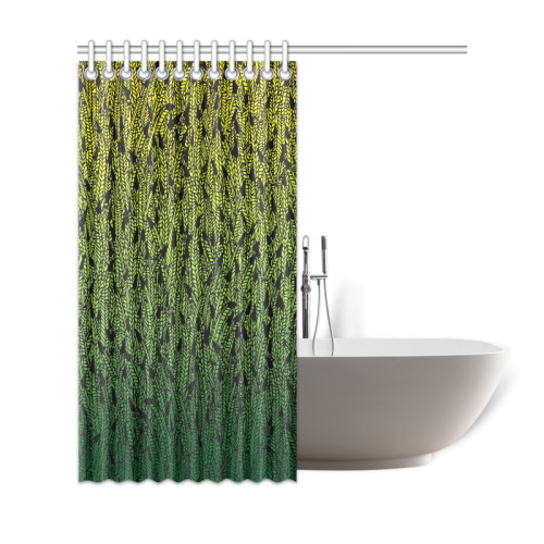 yellow and green ombre feathers pattern black Shower Curtain 69"x72"