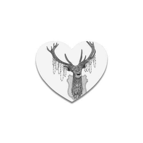 Ornate Deer head drawing - pattern art Heart Coaster