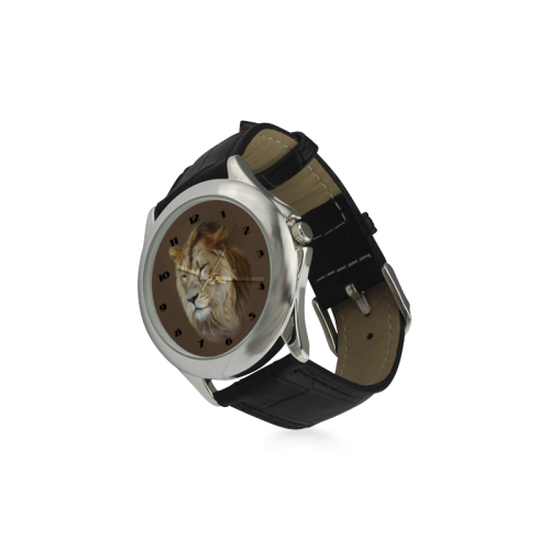 A magnificent painting Lion portrait. Women's Classic Leather Strap Watch(Model 203)