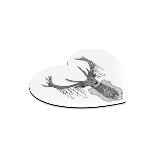 Ornate Deer head drawing - pattern art Heart-shaped Mousepad